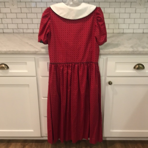 80s Girls Dress Size 14 Red Large Collar  Made in USA Church School Modest Party - Picture 5 of 9